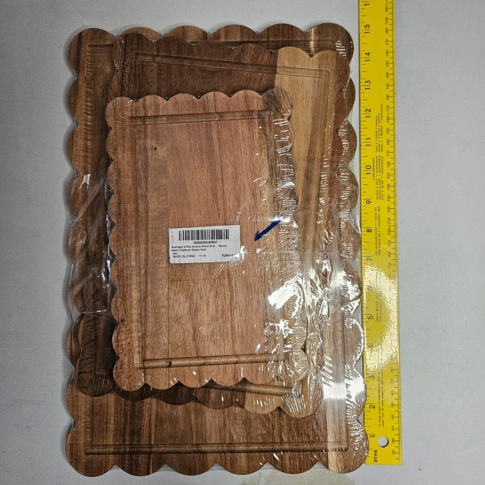 Acacia Wood Scalloped Cutting Boards Serving Trays Charcuterie‎ Boards Set of 3
